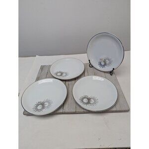 Vintage Kutani Set 4 Salad Plates 7 1/2" White Silver Gray Bursts Japan